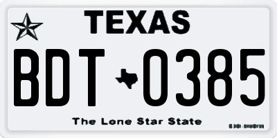 TX license plate BDT0385