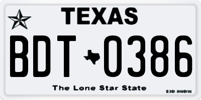 TX license plate BDT0386