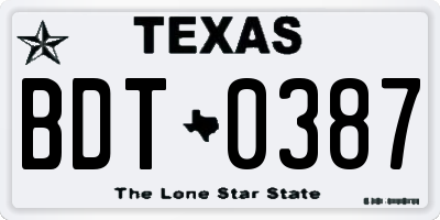TX license plate BDT0387