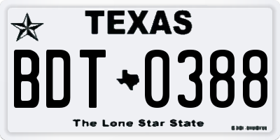 TX license plate BDT0388