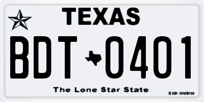 TX license plate BDT0401