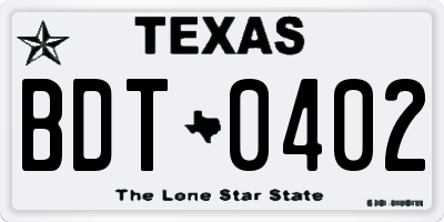 TX license plate BDT0402
