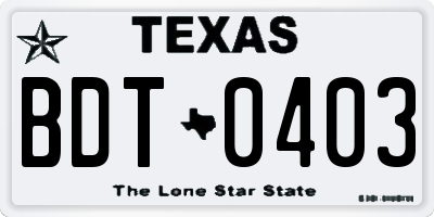 TX license plate BDT0403