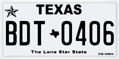 TX license plate BDT0406