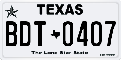 TX license plate BDT0407