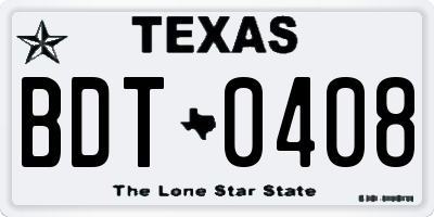 TX license plate BDT0408