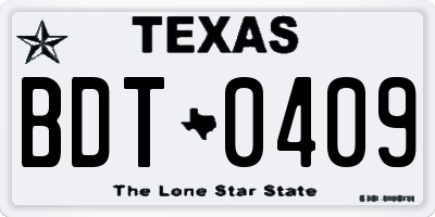 TX license plate BDT0409