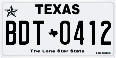 TX license plate BDT0412
