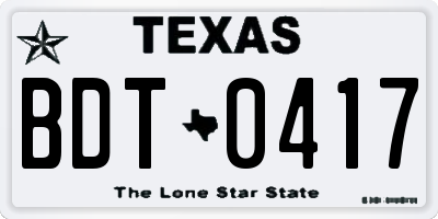 TX license plate BDT0417