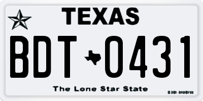 TX license plate BDT0431