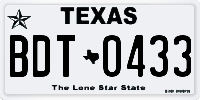 TX license plate BDT0433