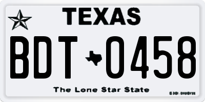 TX license plate BDT0458