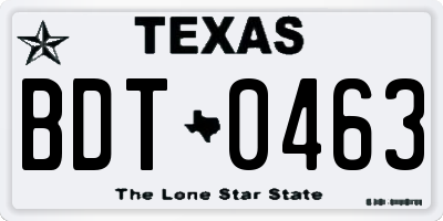TX license plate BDT0463