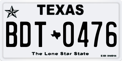 TX license plate BDT0476