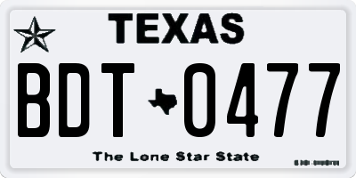TX license plate BDT0477