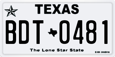TX license plate BDT0481