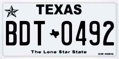 TX license plate BDT0492