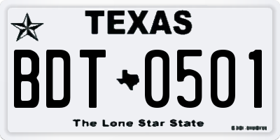 TX license plate BDT0501