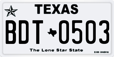 TX license plate BDT0503