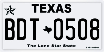 TX license plate BDT0508