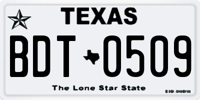 TX license plate BDT0509