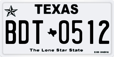TX license plate BDT0512