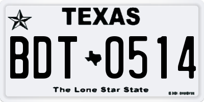 TX license plate BDT0514