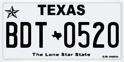 TX license plate BDT0520