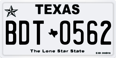 TX license plate BDT0562