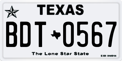 TX license plate BDT0567