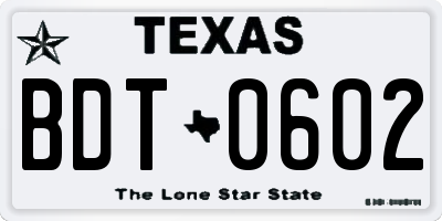 TX license plate BDT0602