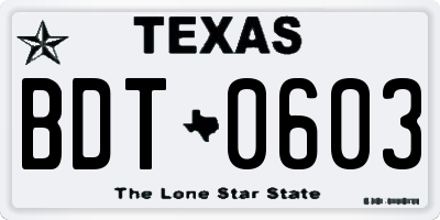 TX license plate BDT0603