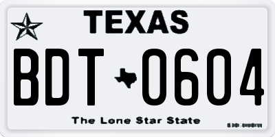 TX license plate BDT0604