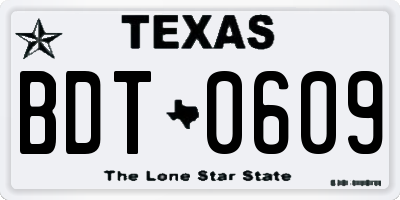 TX license plate BDT0609