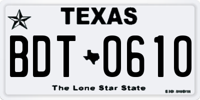 TX license plate BDT0610