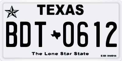 TX license plate BDT0612