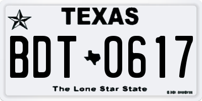 TX license plate BDT0617