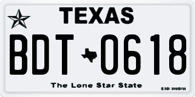 TX license plate BDT0618