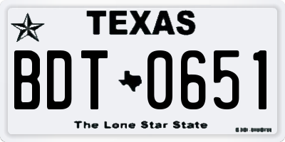 TX license plate BDT0651