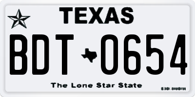TX license plate BDT0654