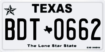 TX license plate BDT0662