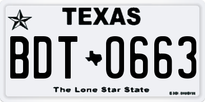 TX license plate BDT0663