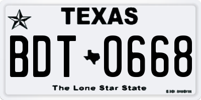 TX license plate BDT0668