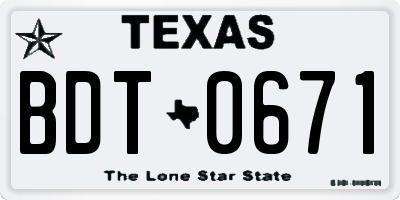 TX license plate BDT0671
