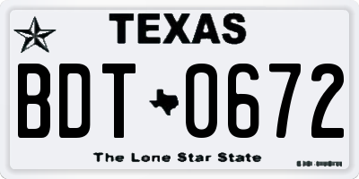 TX license plate BDT0672