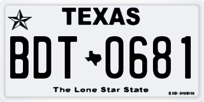 TX license plate BDT0681