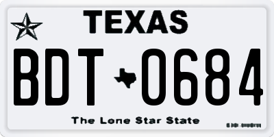 TX license plate BDT0684