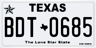 TX license plate BDT0685