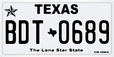 TX license plate BDT0689