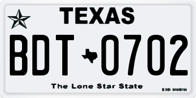 TX license plate BDT0702